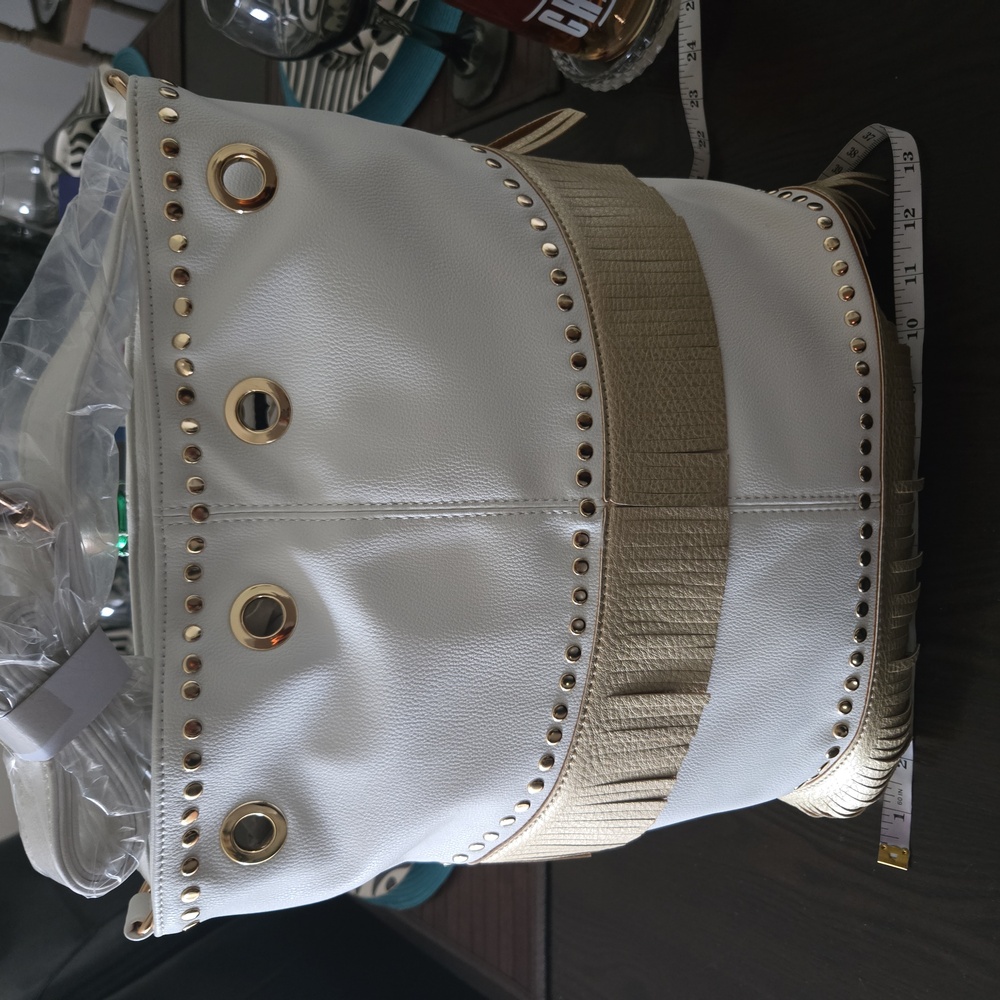 (Reatil $149) NWT Metallic Fringe-Studded-Grommet Crossbody Handbag